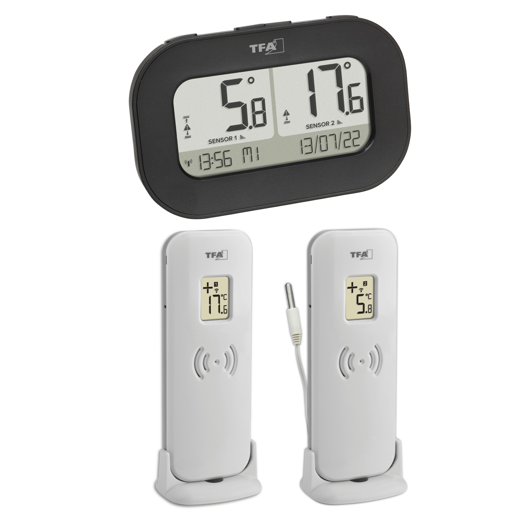 TFA 30.3073.01 Funk-Thermometer Double-Check 2 Sender Funkuhr