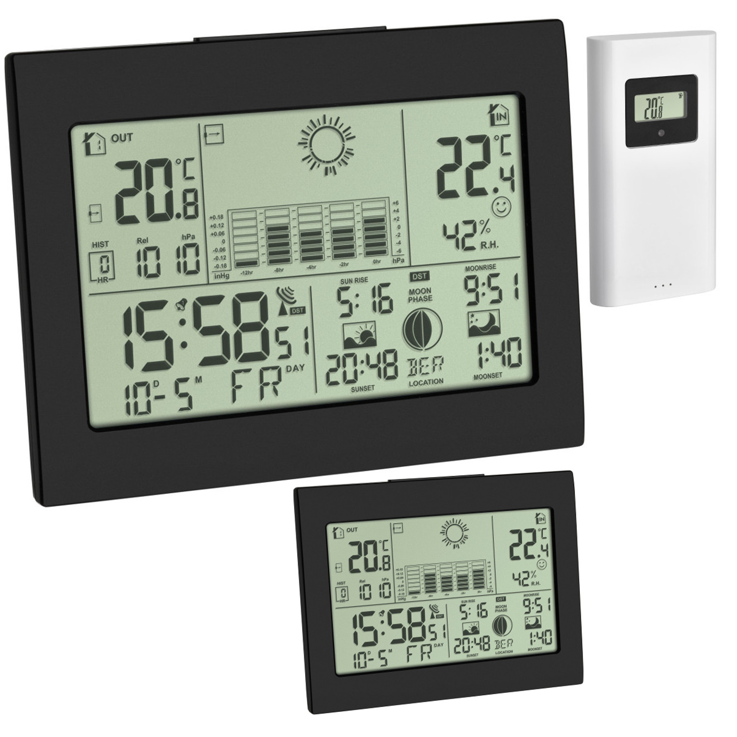 Funk Wetterstation Horizon Plus TFA 35.1155.01.99 Funkuhr Raumklimakontrolle 2 Display