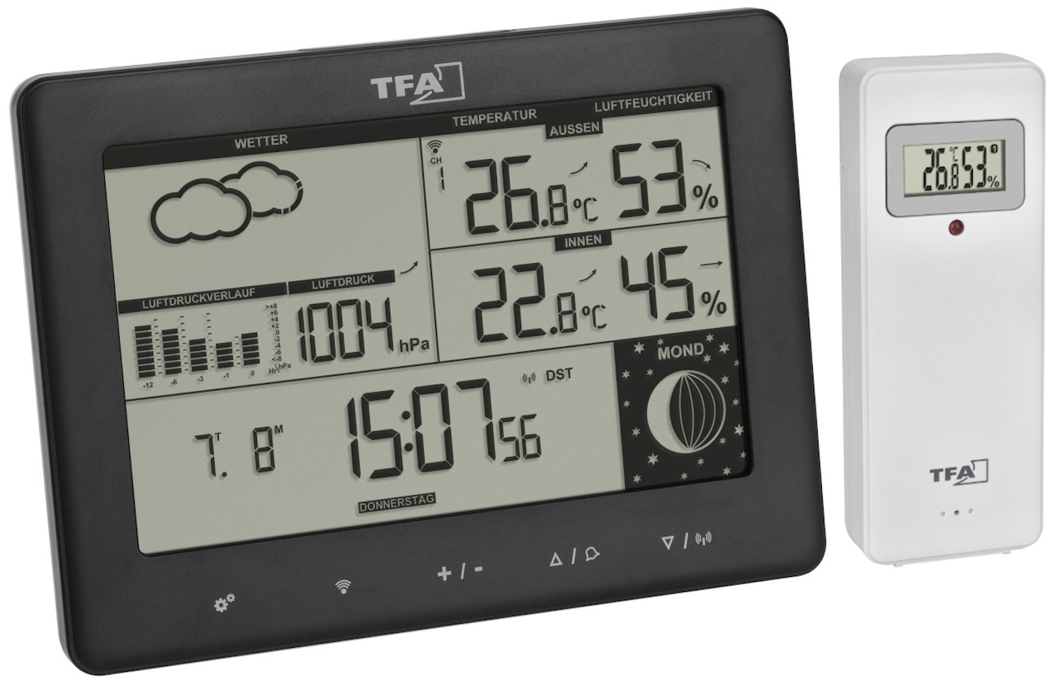 Funk-Wetterstation Elements TFA 35.1158.01 Display auf Deutsch Mondphase