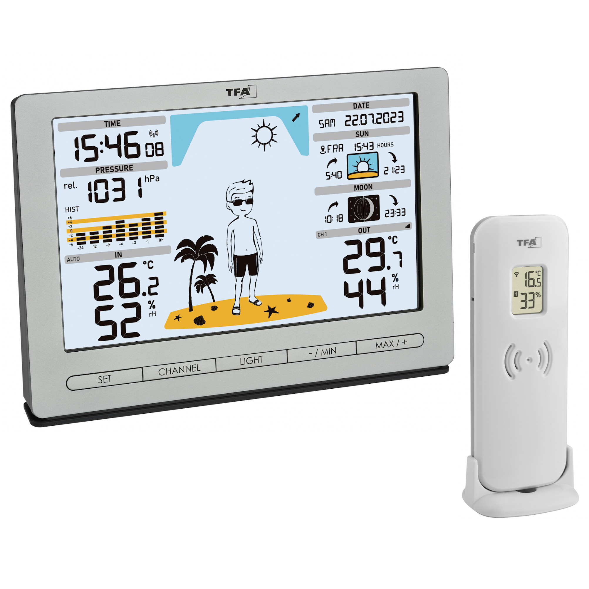 TFA-Dostmann Funk-Wetterstation Meteo Jack TFA 35.1097.54 Wettervorhersage, Luftdruck, Mondphase