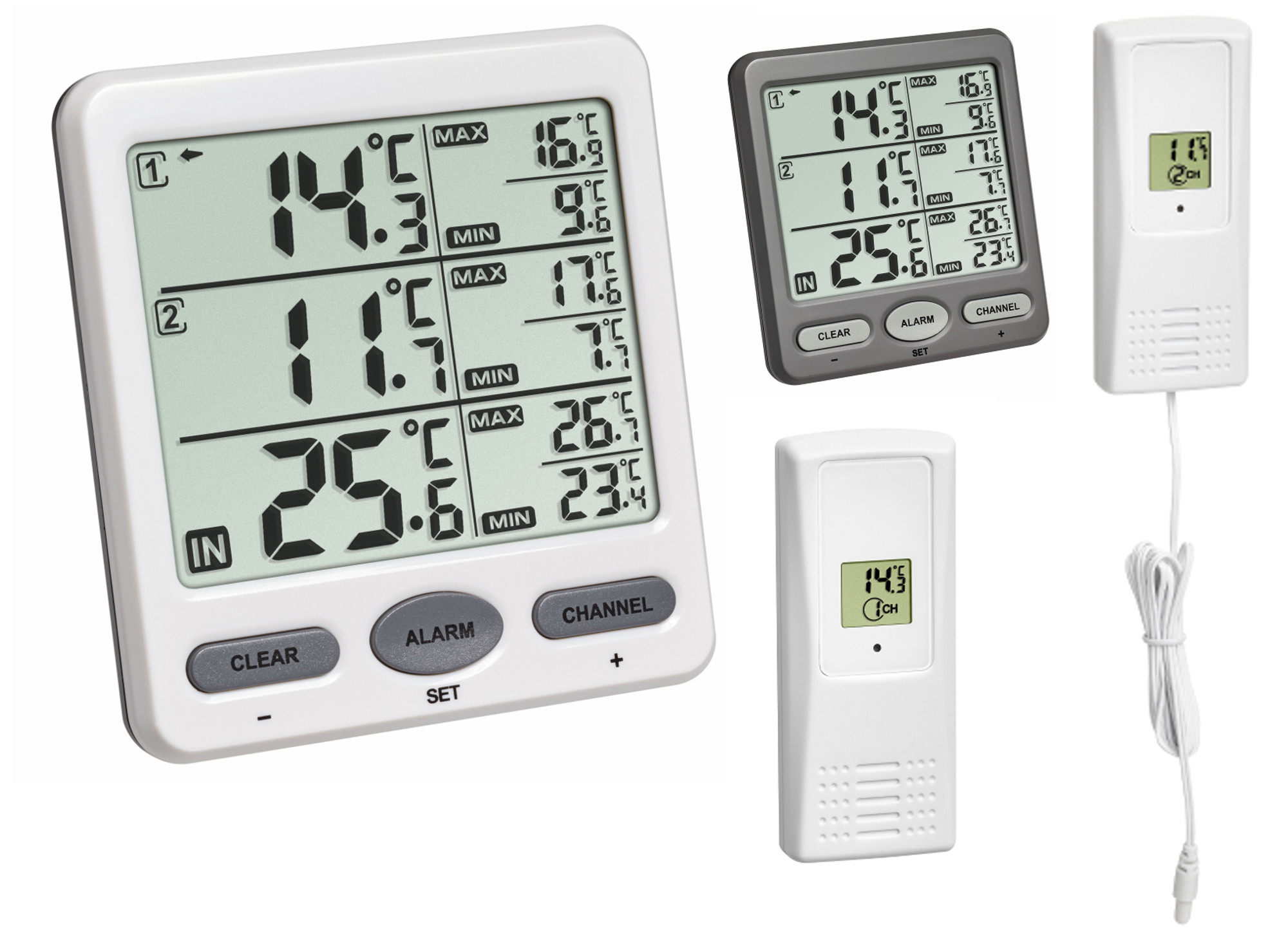 Digitales Funk-Thermometer Trio TFA 30.3062 mit Außensender inkl. Kabelfühler