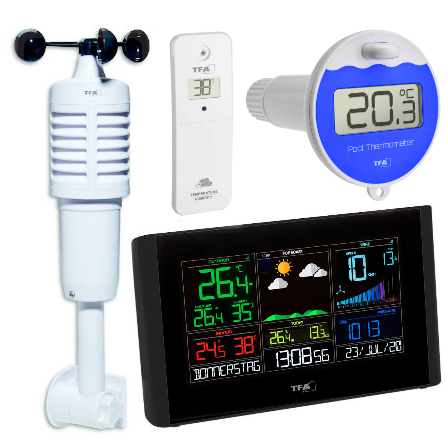 Funk-Wetterstation View Breeze Plus TFA 35.8001.01.99 Funk Windmesser Farbdisplay Poolthermometer