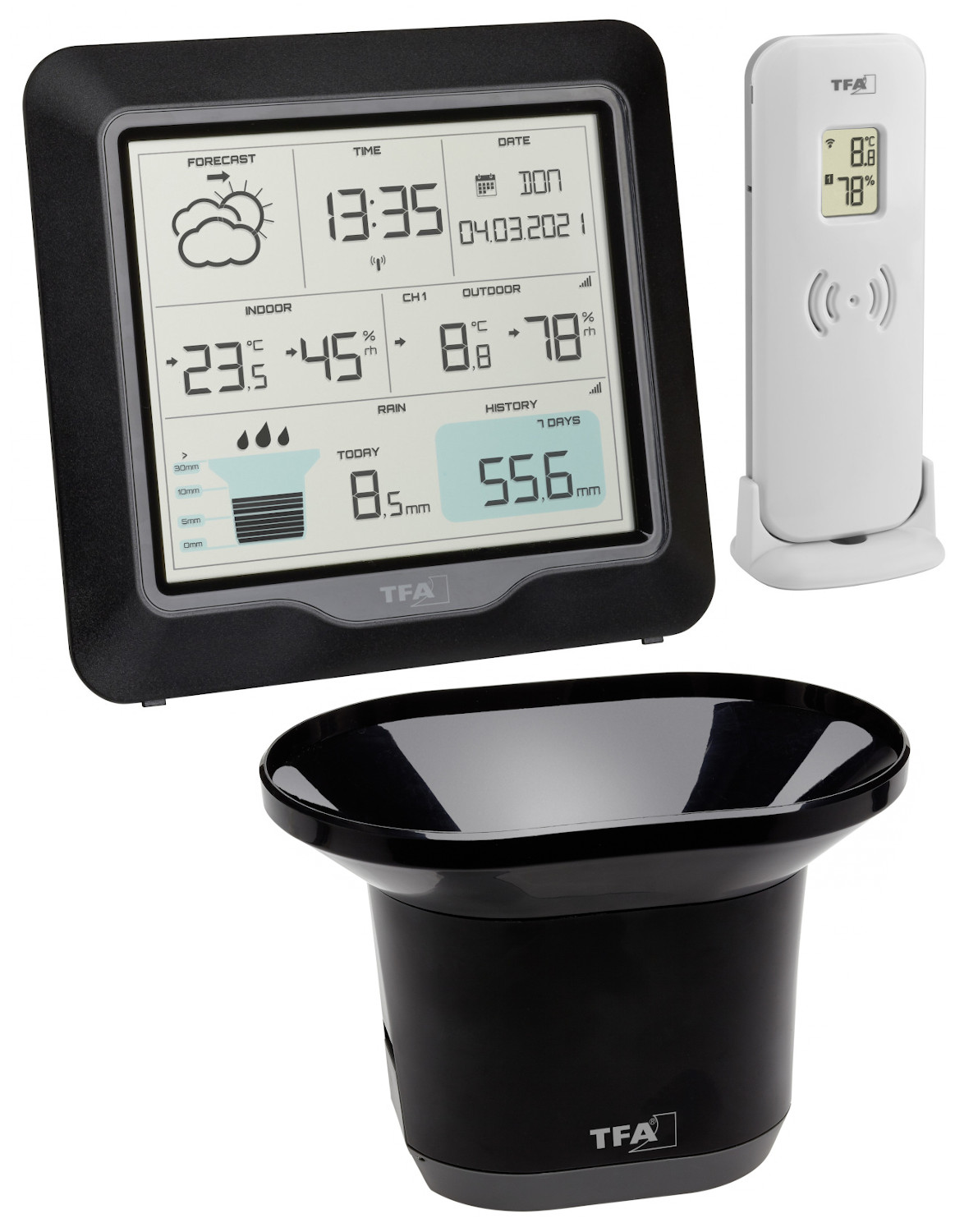 TFA 35.1160 RAIN PRO Funk-Wetterstation mit Regenmesser Wettervorhersage