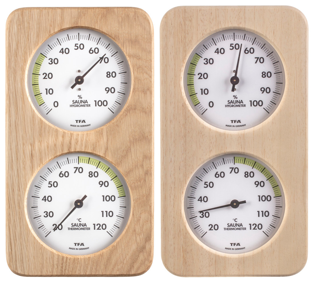 TFA Sauna Thermo Hygrometer Haar-Synthetik-Werk massiver Holzrahmen Eiche oder Abachi