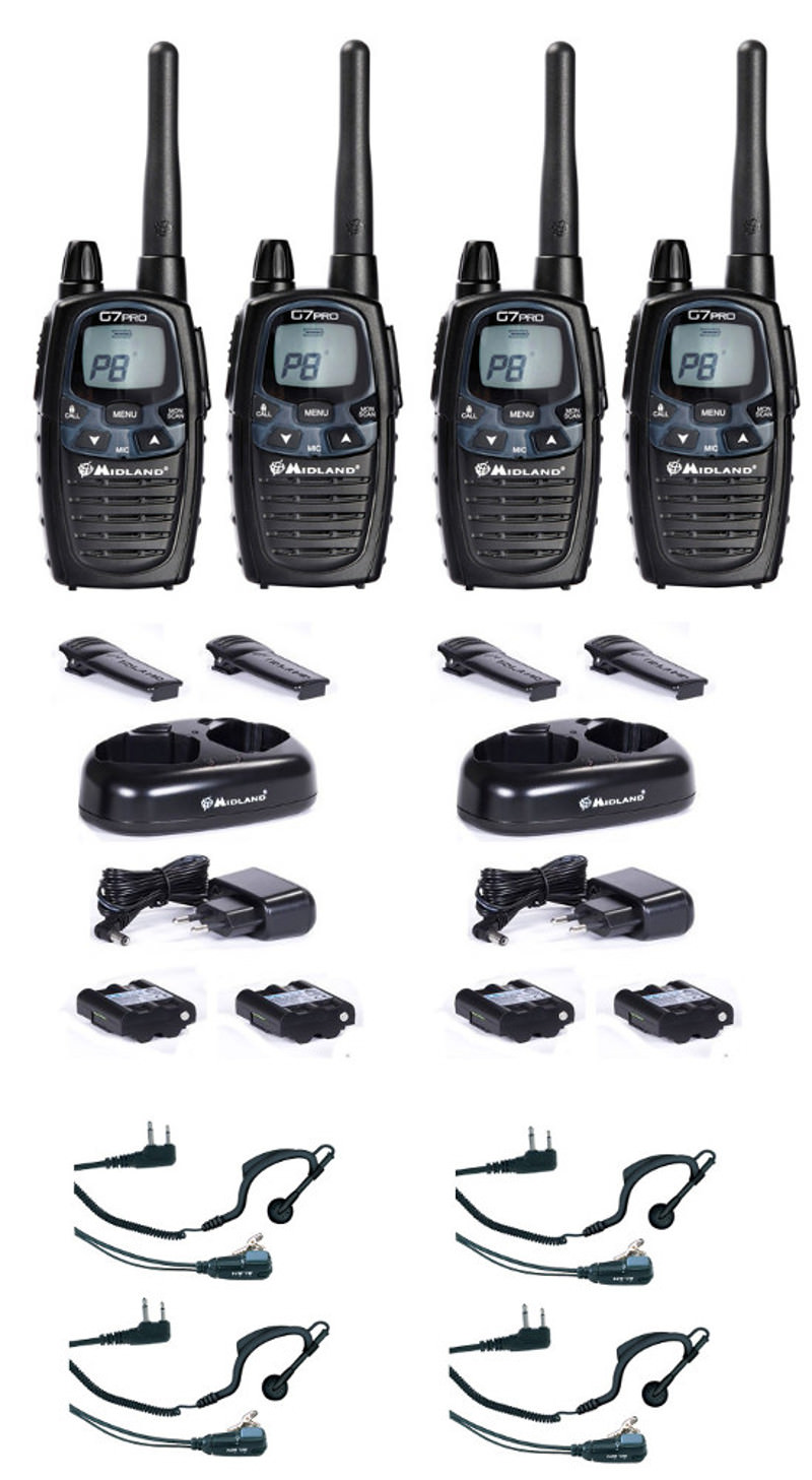 4er Set Funkgeräte Kofferset Midland G7 Pro Plus Funkgerät Walkie Talkie inkl. Headset